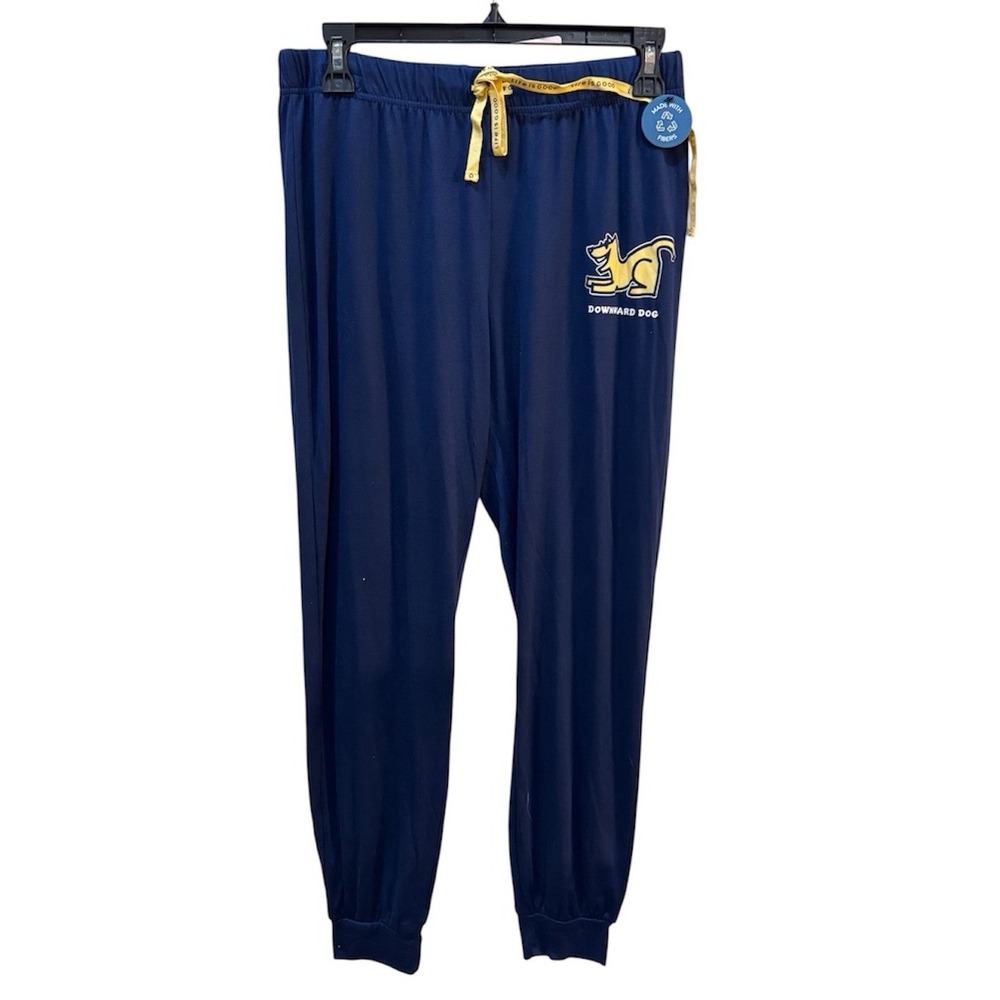 Life Is Good Downward Dog Sleep Jogger Pant Size Small Blue Drawstring